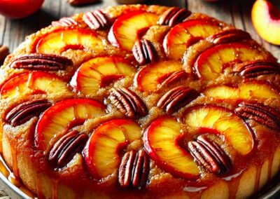 Toasted Pecan  & Peach Upside Down Cake